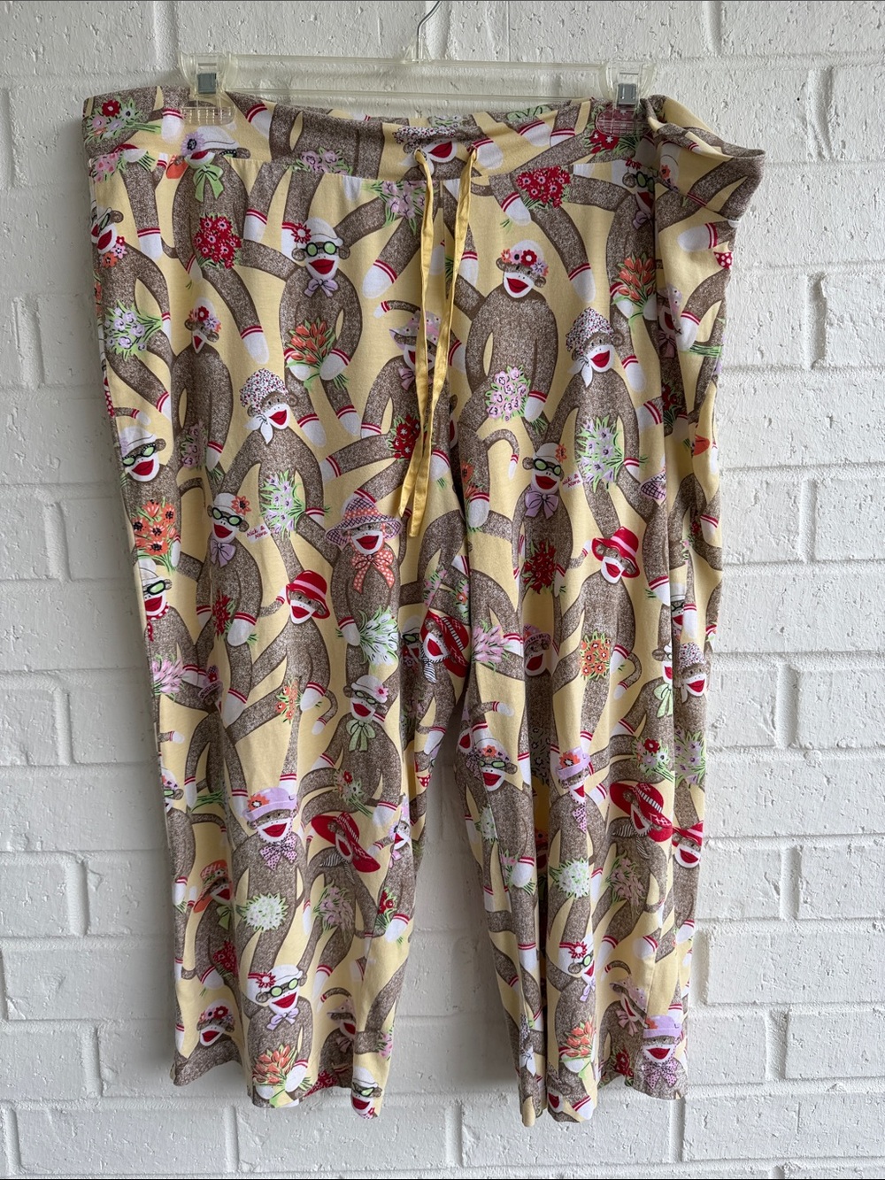 Nick & Nora Yellow Beige Sock Monkey PJ Pants. Hats/Sunglass/Flower bouquets XXL